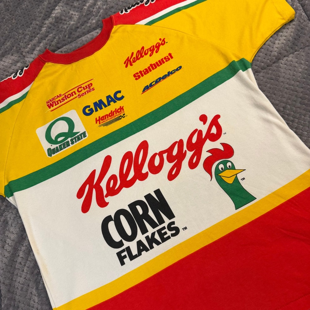 Vintage NASCAR Kellogg's Corn Flakes Terry Labonte Racing Shirt Mens XL Yellow